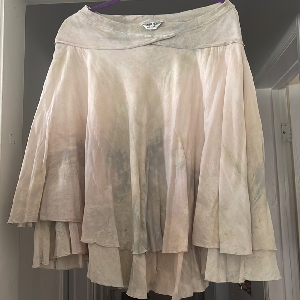 NWOT Hard Tail Cream and Grey Beige Tie Dye Linen Cotton Skirt LARGE